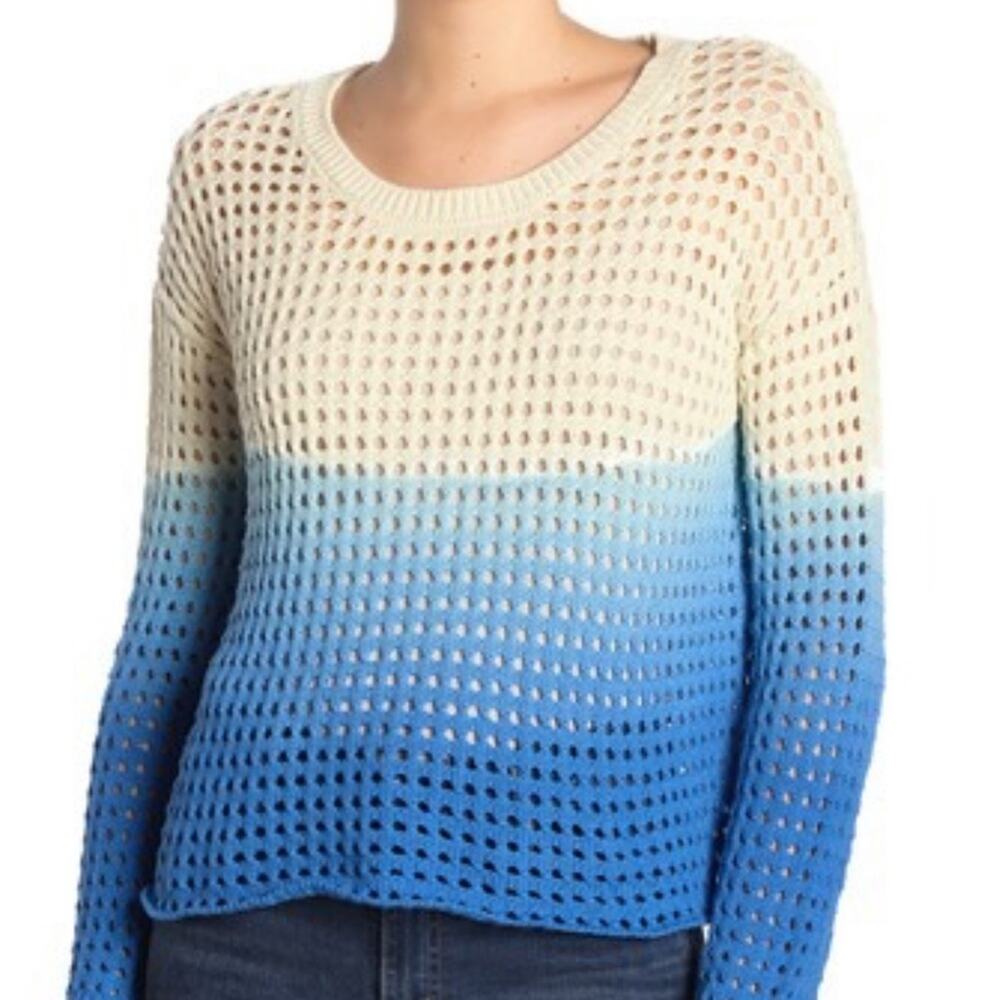 Good Luck Gem NWT Blue Ombre Open Stitch Knit Sweater XL NEW CASUAL CREAM